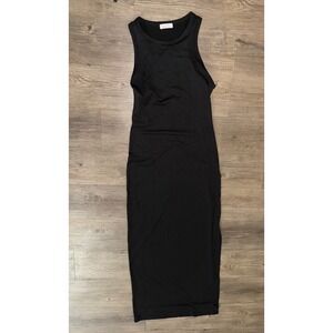 Haley & June Womens Black Ribbed Knit Sleeveless Racerback Midi Bodycon Dress L